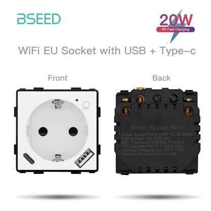 BSEED EU Standard Wifi Socket Smart Plug Function Part Only Power Monitor Timing Smart Home Alexa Voice Control  Bule Backlight