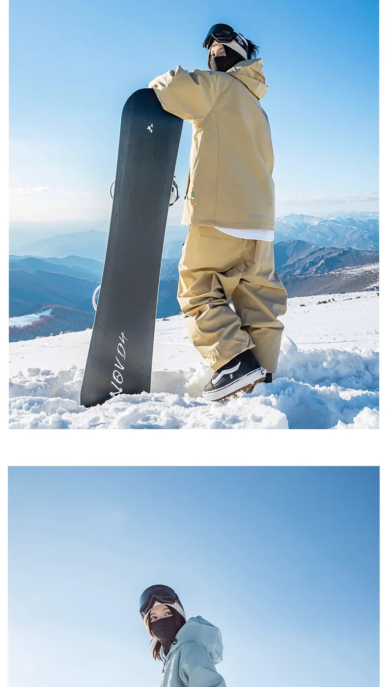 John snow 2024 New Male female couple Single and double board Ski suit set Loose type waterproof keep warm Ski pants ski jackets
