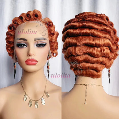 Pixie Cut Wig Short Curly Lace Front Human Hair Wigs For Black Women Raw Indian Finger Wave 13x4 Transparent Lace Frontal Wigs