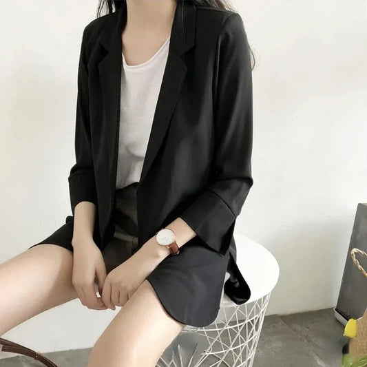 Spring Women Thin Blazers Sun Protection Suit 2025 Female Summer Black Blazer Three Quarter Sleeves OL Slim Coats Ladies Tops