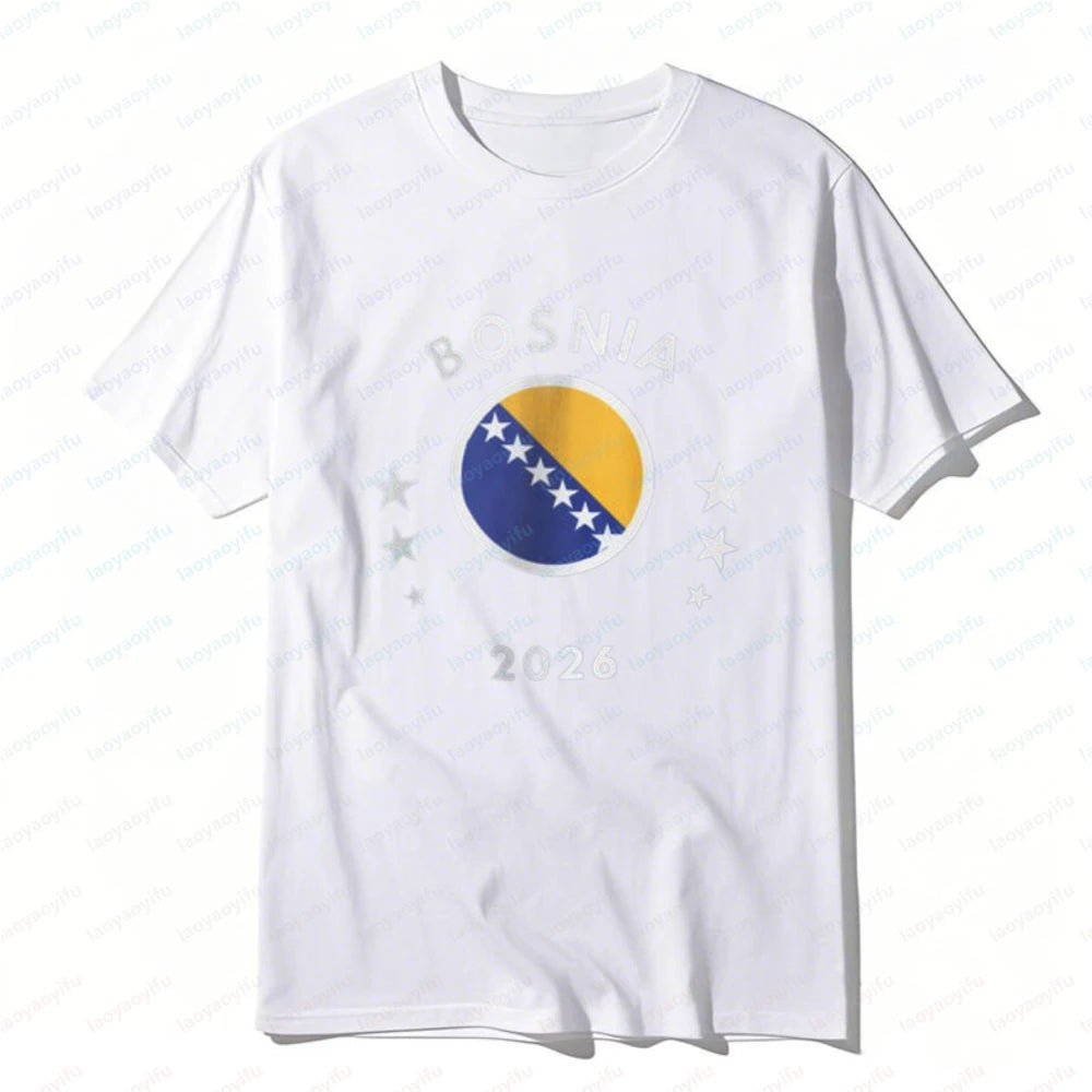 Bosnia 2026 Tee Bosnia Flag Football Soccer High Quality Cotton Shirt Vintage Classic Summer Breathable Clothes for Women Men