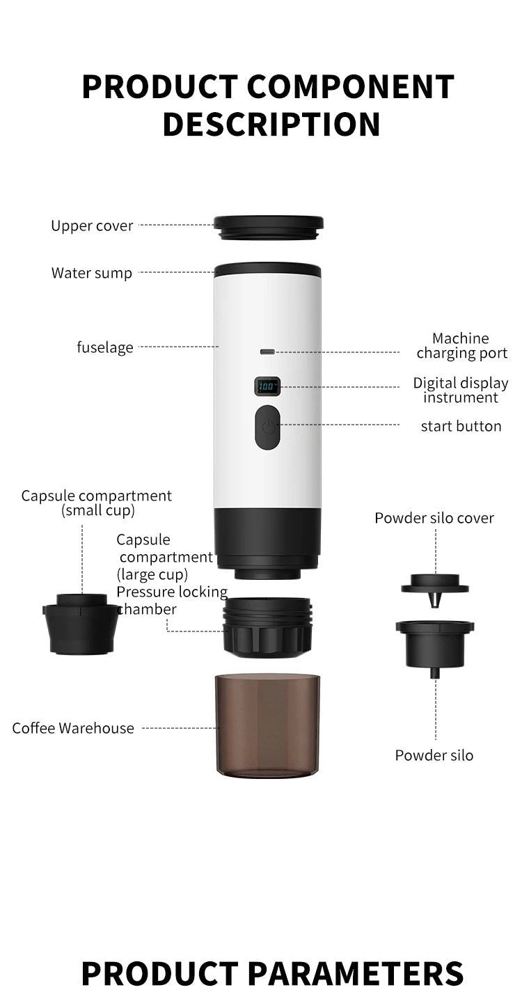 Xiaomi Youpin Coffee Machine Wireless Electric Portable Espresso Coffee Machine Camp Digital Display Capsule Powder Coffee Maker