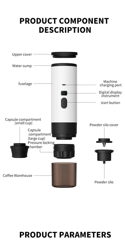 Xiaomi Youpin Coffee Machine Wireless Electric Portable Espresso Coffee Machine Camp Digital Display Capsule Powder Coffee Maker