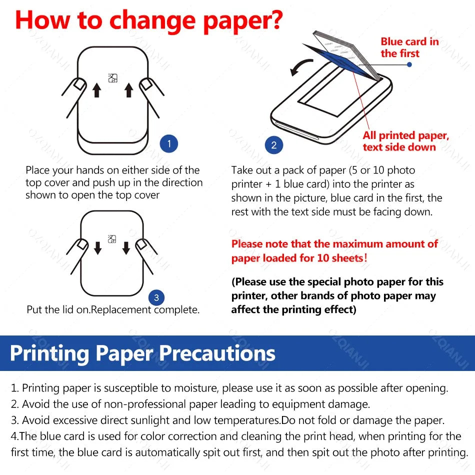 Color Photo Paper 2x3 Inch Sticky-Backed Zink Photo Paper For HPRT MT53 Pocket Photo Printer