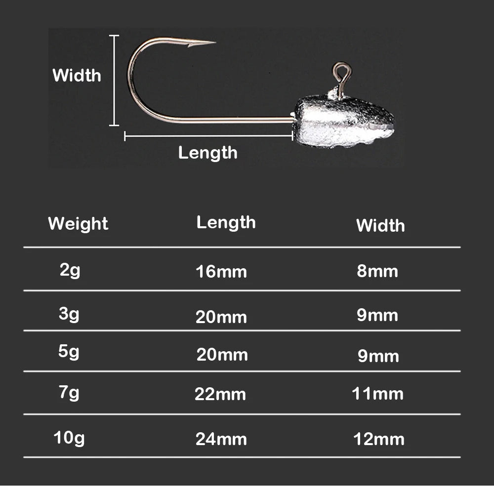 JOHNCOO 10pcs Exposed Jig Head Hook Fishing Hooks 2g 3g 5g Bait Hook Soft Bait Wom Hook light jigging hook