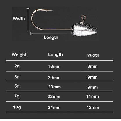 JOHNCOO 10pcs Exposed Jig Head Hook Fishing Hooks 2g 3g 5g Bait Hook Soft Bait Wom Hook light jigging hook