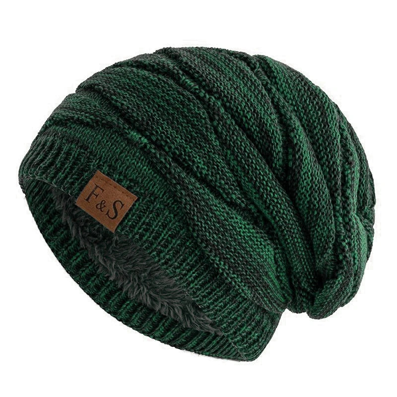 New Unisex Slouchy Winter Hats Warm Fleece Lined Beanie Cap Men Women Casual Label Decor Winter Mixed Color Knitted Hats