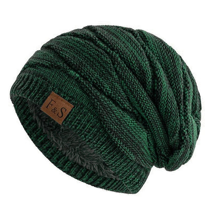 New Unisex Slouchy Winter Hats Warm Fleece Lined Beanie Cap Men Women Casual Label Decor Winter Mixed Color Knitted Hats