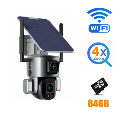 4K 8MP Dual Lens Solar Camera 10X/4X Zoom 4G SIM/WIFI Security Outdoor Camera Humanoid Tracking Color Night Vision Camera Solar