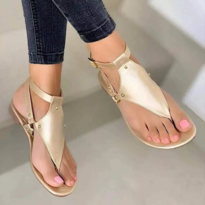 Summer Women Sandals Flats Slippers Pu Leather Flip Flops Belt Buckle Female Shoes Roman Fashion Women's Sandals Zapatos Mujer