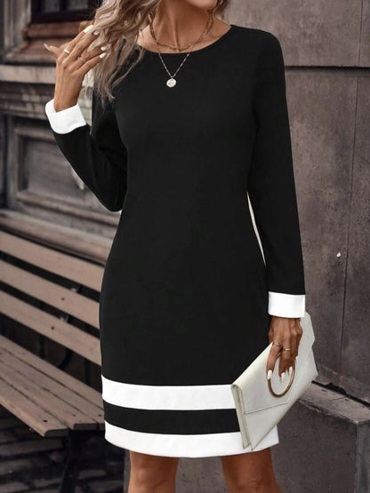 New clashing polka collar knit bottomed waistline for autumn and winter new long-sleeved thin bottomed top and slim dress