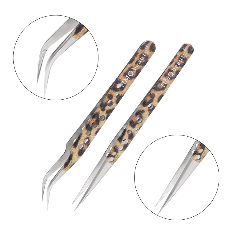 Leopard Eyelash Tweezers Stainless Steel High Quality Lash Tweezer For Lashes Extension Anti-Static 3D Accurate Clip Makeup Tool