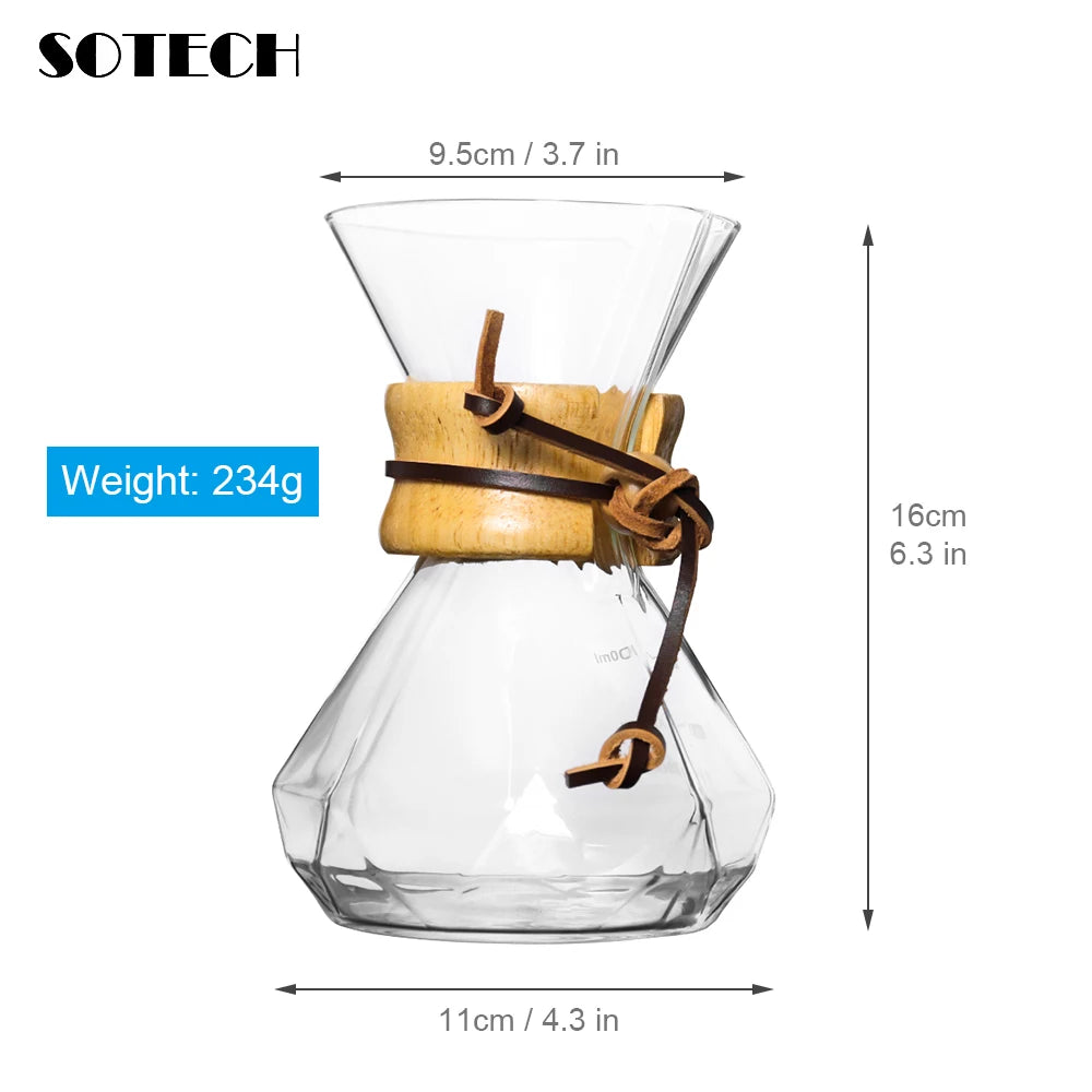 Glass Coffee Pot Drip Brewing Chemex Cafetera 400M/600ML Hand Brewed Coffee Filter Cup Pour Over Coffee Maker For Home Office