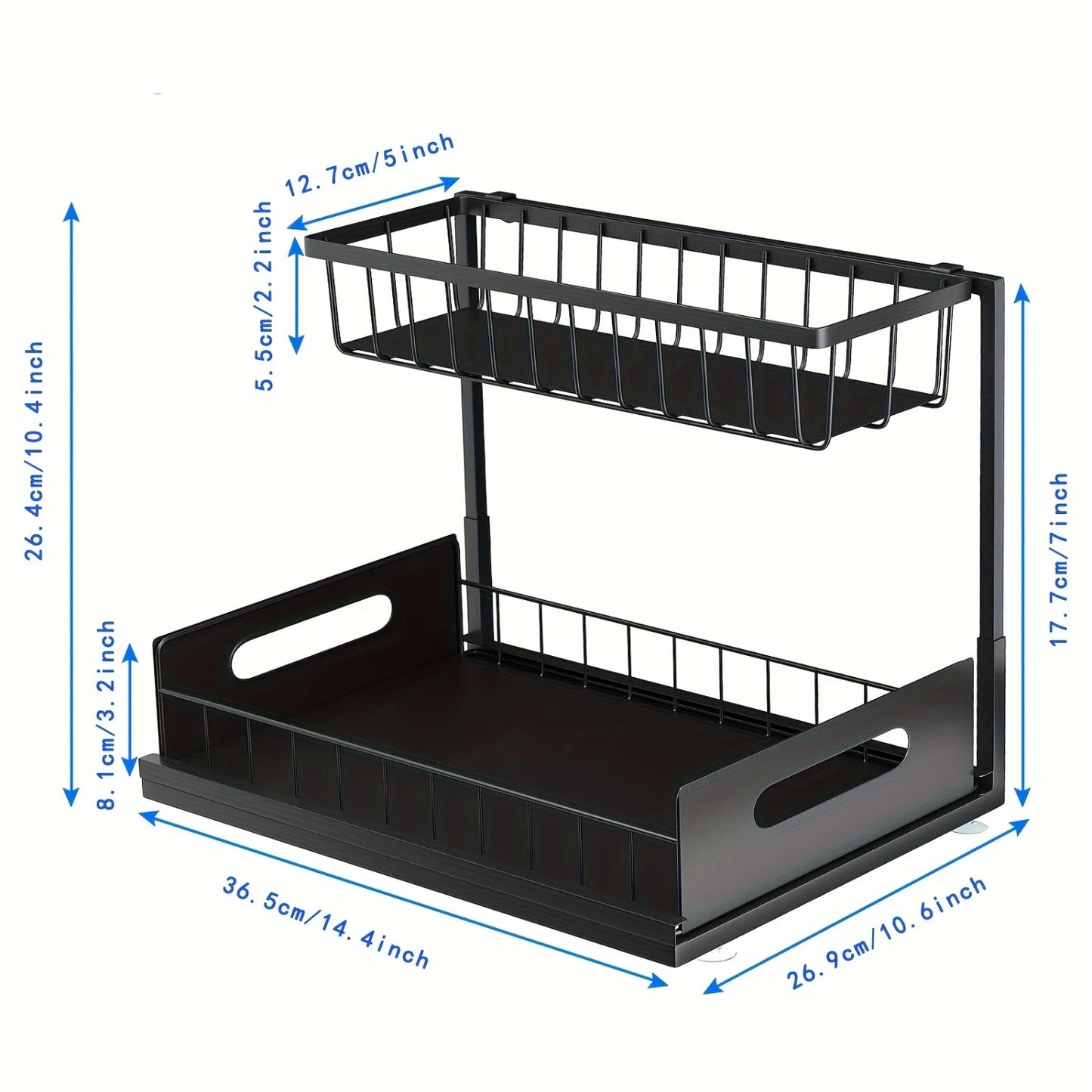 1pc Pull-Out Organizer, Countertop 2 Tiers Under Sink  Organizer, Large Capacity Black Iron  Holder, For Food, Seasoning Jar, An