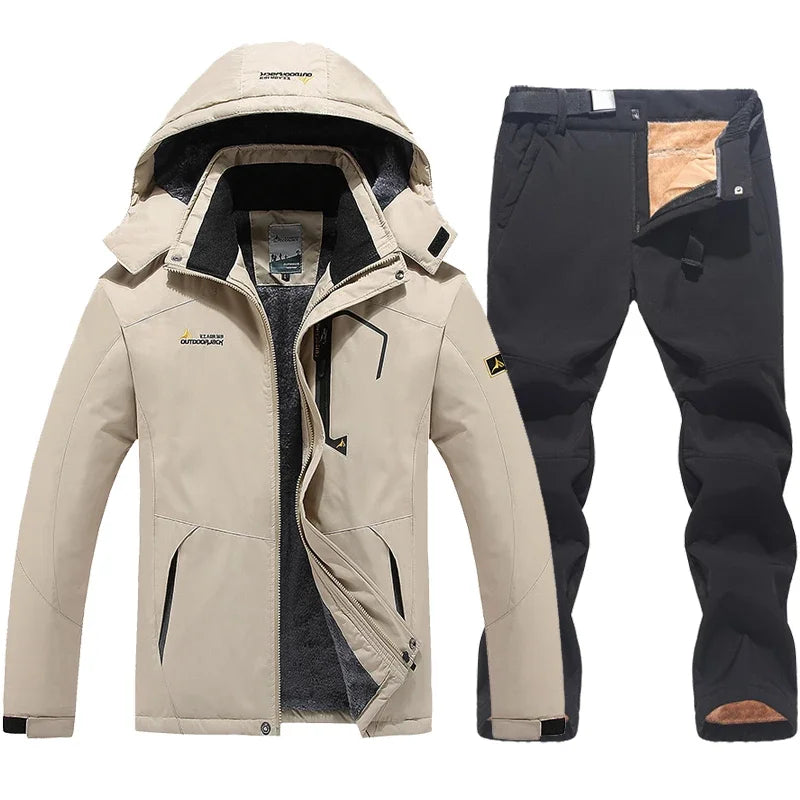 Men's Ski Suit Winter Waterproof Snowboard Wear Set Outdoor Men Snow Fleece Jackets Pants Overalls For Husband Windproof Hooded