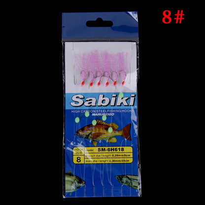 6pcs/set noctilucence Mackerel Feathers Bass Cod Sea Fishing Tackle Boat Luminous Fishing Hook Treble Fishing Lures