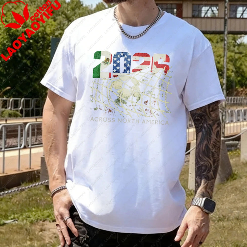 2026 North America Soccer T-Shirt World Football Fan Tee MX US CA Vintage Goal Net Graphic Cup Soccer Lover Gift Cotton Tops