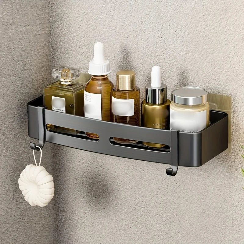 1pc Non-Drill Aluminum Bathroom Storage Rack - Wall-Mounted Corner Shelf for Shampoo, Makeup, and Accessories