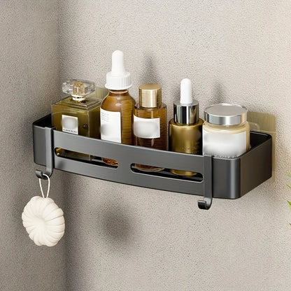 1pc Non-Drill Aluminum Bathroom Storage Rack - Wall-Mounted Corner Shelf for Shampoo, Makeup, and Accessories