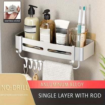 1pc Non-Drill Aluminum Bathroom Storage Rack - Wall-Mounted Corner Shelf for Shampoo, Makeup, and Accessories
