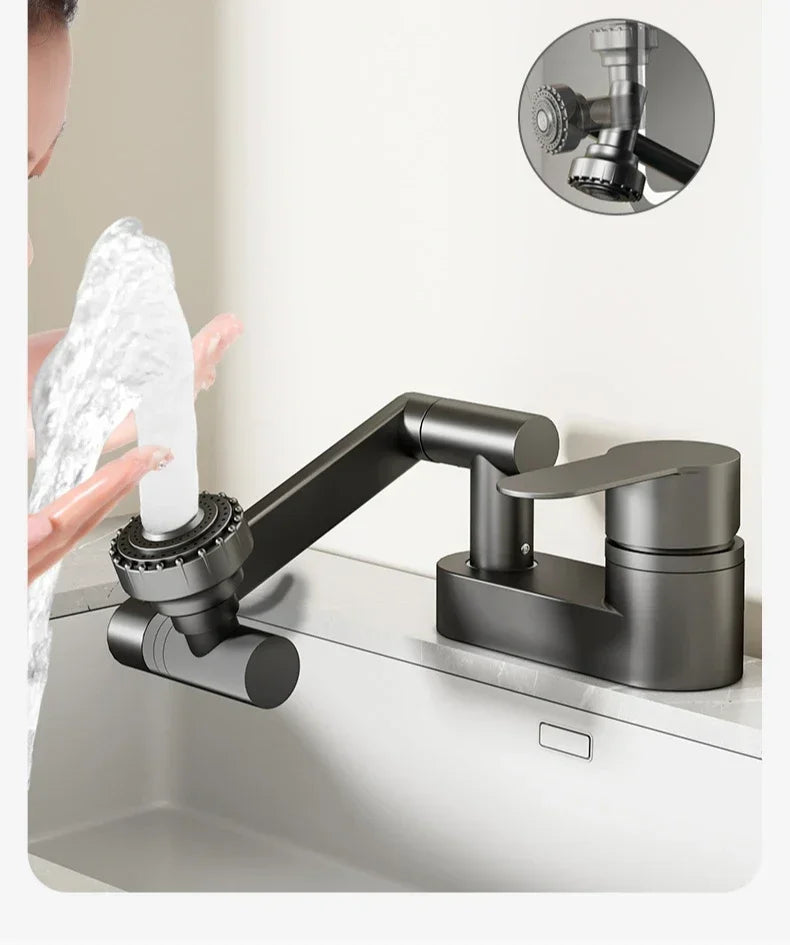 Double Hole Basin Faucets Bathroom Cold and Hot Mixing Tap 2 Modes Nozzle Faucet Sink Basin 360° Rotation Mixing Valve