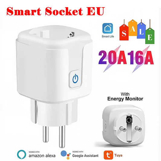 Smart Socket EU 16A/20A Wifi Smart Plug With Power Monitoring Timing Function Tuya APP Remote Control Support Alexa Google Home