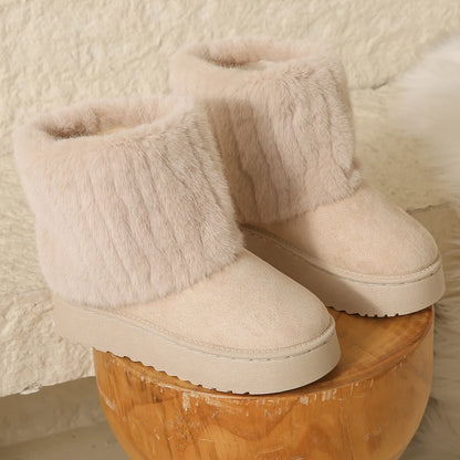 36-41 Women Snow Boots Winter Ankle Botas Stripe Fur Plush Cotton Shoes Platform Thick-soled Non Slip Fluffy Solid Warm Footwear