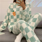 Fleece Long Sleeve Sleepwear Stylish Plaid Warm Pyjamas Sets Comfortable Cartoon Homewear For Autumn/Winter Wear New 2024 2025