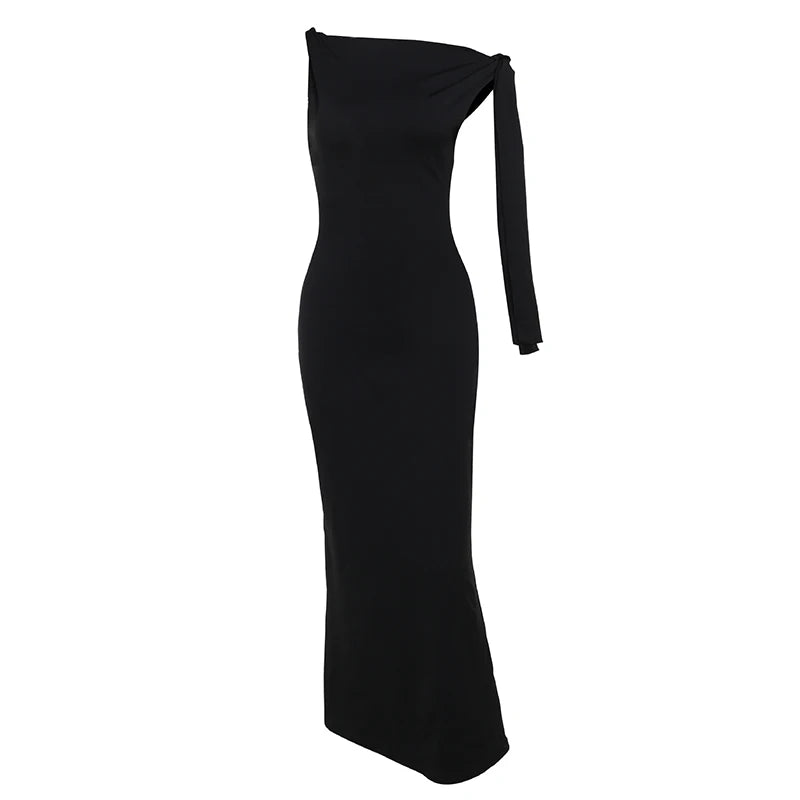 Women's Hot Sweetheart Long Dress New Fashion Asymmetric Temperament Slim Package Hip Simple Tie Dresses