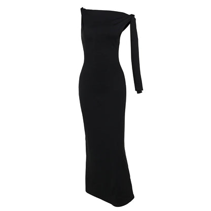 Women's Hot Sweetheart Long Dress New Fashion Asymmetric Temperament Slim Package Hip Simple Tie Dresses
