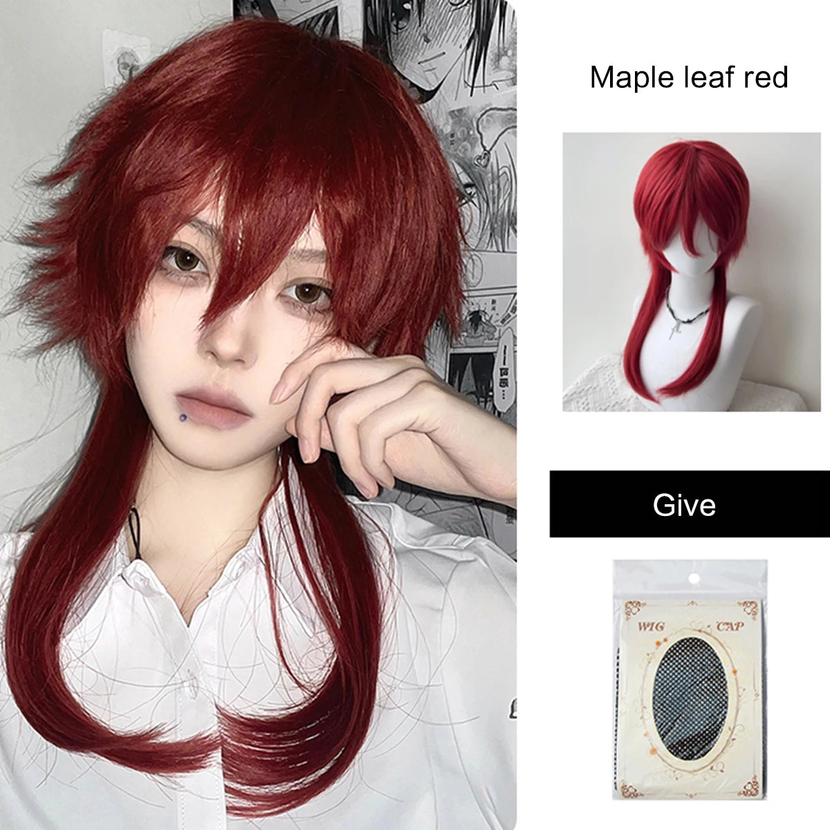Mullet Head Wig Short Synthetic Straight golden black Fluffy Natural Wolf Tail Hair Men and Women Wig for Daily Party Cosplay