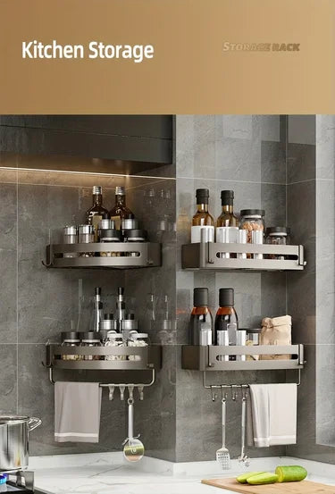 1pc Non-Drill Aluminum Bathroom Storage Rack - Wall-Mounted Corner Shelf for Shampoo, Makeup, and Accessories
