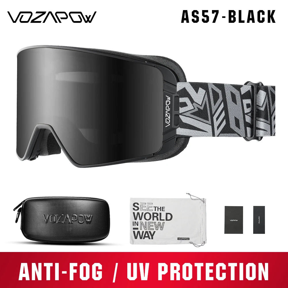 Vozapow Ski Goggles Magnetic Double Layer Anti Fog Professional Skiing Mask Men Women Super View Snowboard UV400 Snow Sunglasses