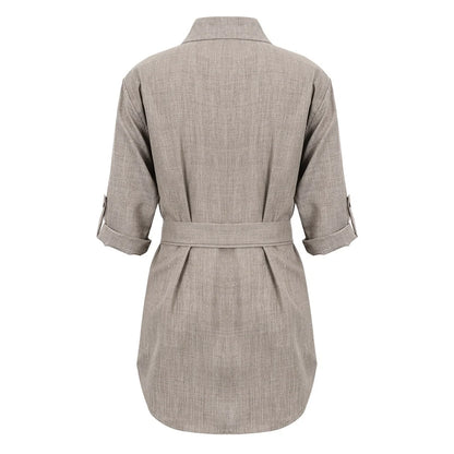 Vestido Feminiso Elegant Shirt Dress Fashion Mini Dress Top Women Dress Deep V-neck Button Fold Over 3/4 Sleeve