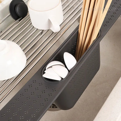 Kitchen Rolling Dish Drainer Roll Up Dish Drying Rack Over The Sink kitchen accessories,storage organization Foldable bowl shelf