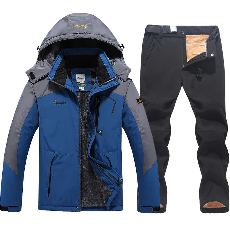 Men's Ski Suit Winter Waterproof Snowboard Wear Set Outdoor Men Snow Fleece Jackets Pants Overalls For Husband Windproof Hooded
