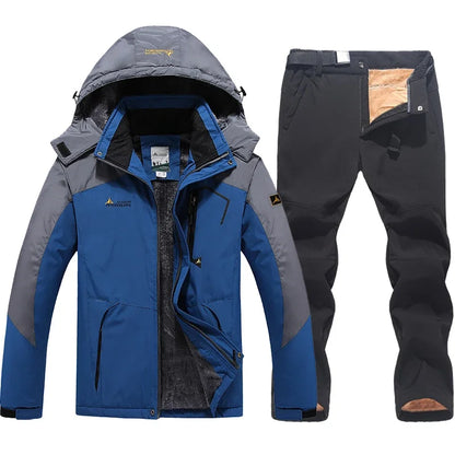 Men's Ski Suit Winter Waterproof Snowboard Wear Set Outdoor Men Snow Fleece Jackets Pants Overalls For Husband Windproof Hooded