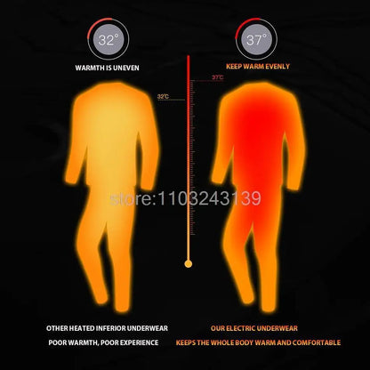 Winter Heated Thermal Underwear Men Heating Jacket Skiwear Heated Jacket Fleece Warm Top Pants USB Electric Heating Clothing