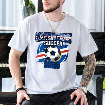 Men's T-Shirt with A Cape Verde 2026 Football Theme Printing Pattern Tshirt Cotton Short-Sleeve Summer Tops Celebration Outfit