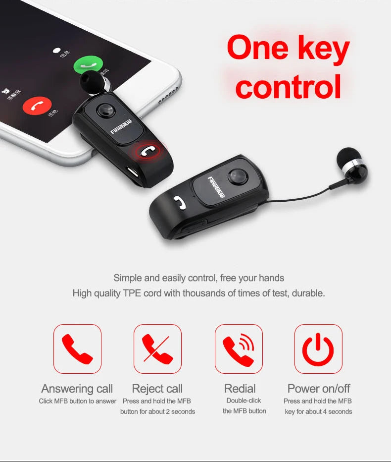 Fineblue F920 Wireless Retractable Portable Mini Bluetooth Headset Calls Remind Vibration Wear Clip Sports Running Earphone