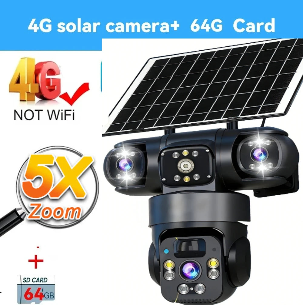 8K 15MP Three Screen 10X Zoom Wifi Surveillance Camera V380 Pro 4G Camera Solar Outdoor Waterproof Battery Security CCTV Solar