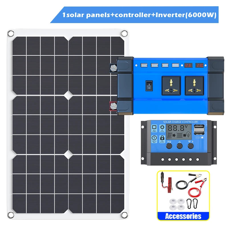 Off-Grid Power Bundle: 6000W Bendable Solar System with MPPT Controller & Hybrid Inverter for Cabins/Vans