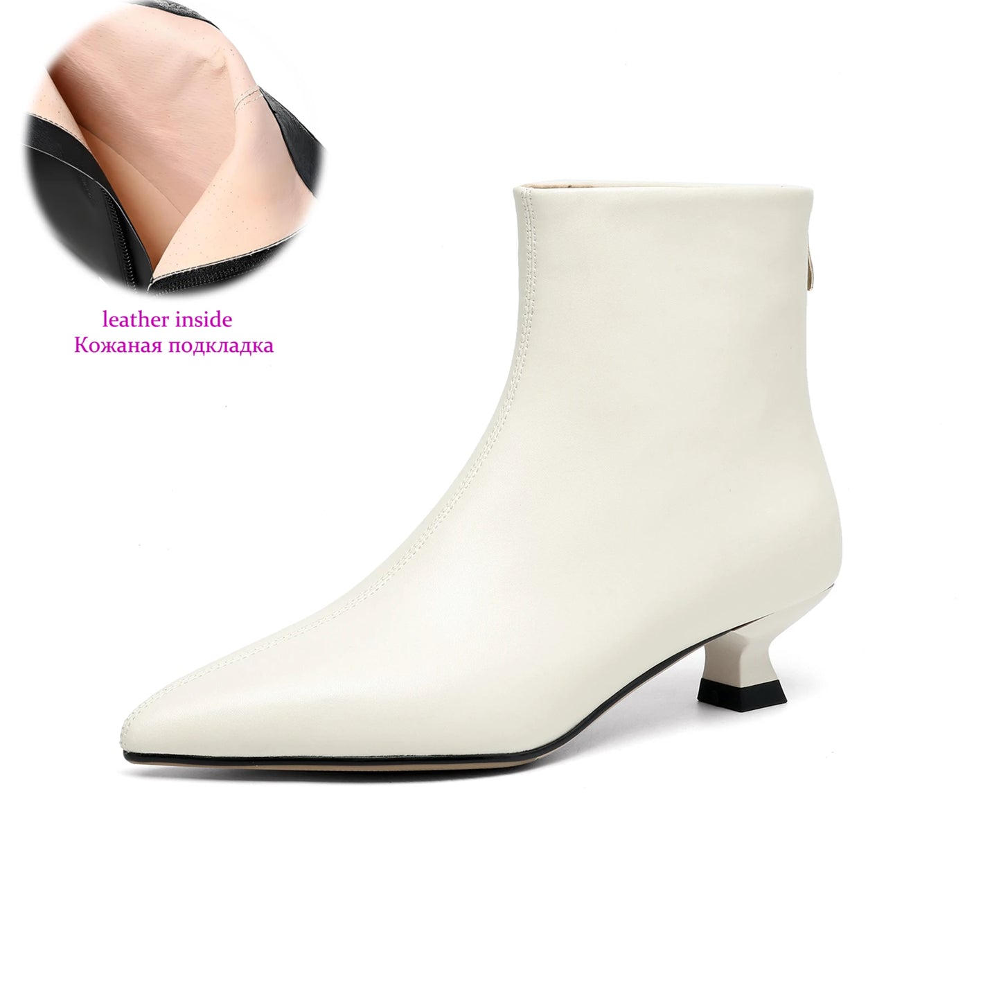 Plus Size 34-42 Genuine Leather Pointed Toe Med Heels Zipper Modern Boots Winter Autumn Shoes Concise Elegant Dress Ankle Boots