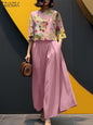 2025 ZANZEA Summer Pant Sets Fashion 2PCS Women Matching Sets O Neck 3/4 Sleeve Blouse Wide Leg Trousers Suit Casual Outfits