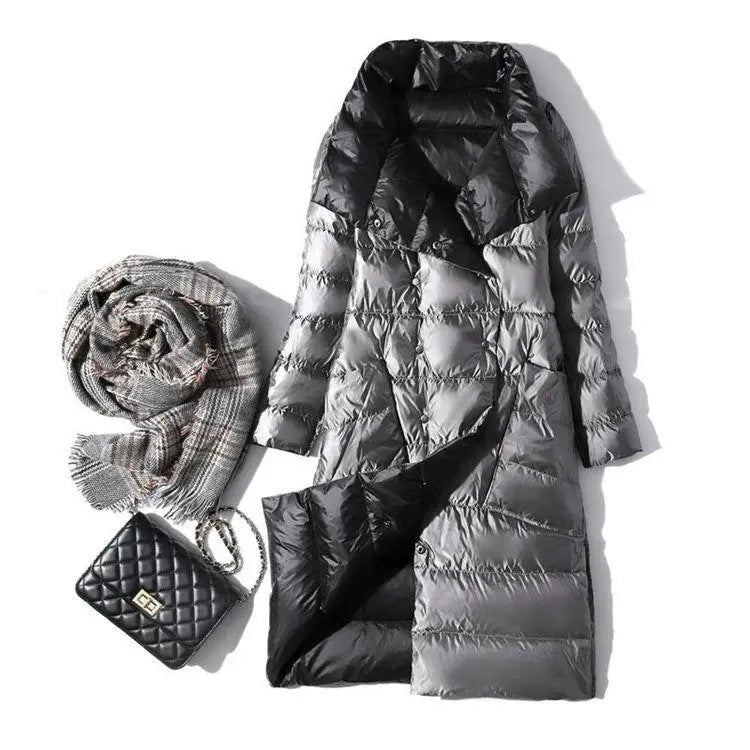 Fashionable White Duck Down New Double-sided Ultra Light Jacket for Women's Winter Slim Fit Single Breasted Warm Parka Coat