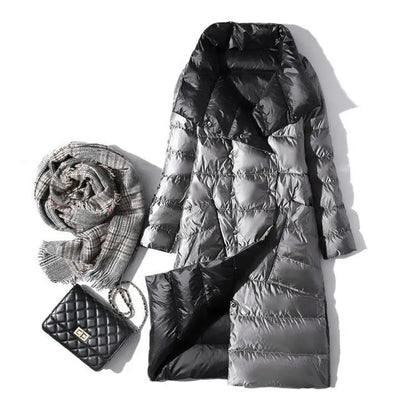 Fashionable White Duck Down New Double-sided Ultra Light Jacket for Women's Winter Slim Fit Single Breasted Warm Parka Coat