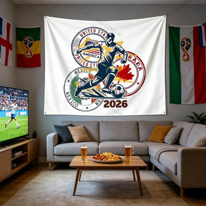 Aesthetic Wall Tapestries Soccer World Cup 2026 Tapestry USA Canada Mexico Football Wall Art Decor Sport Fan Room Backdrop Cloth