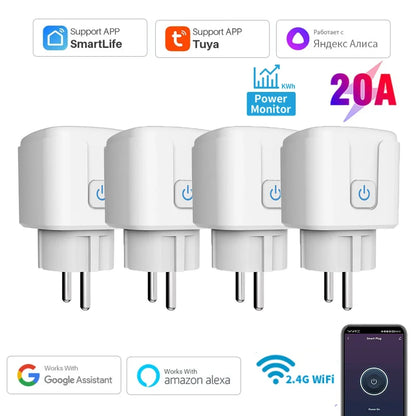 Tuya Smart Socket EU16A/20A Wifi Smart Plug With Power Monitoring Smart Life APP Remote Control Support Google Assistant Alexa