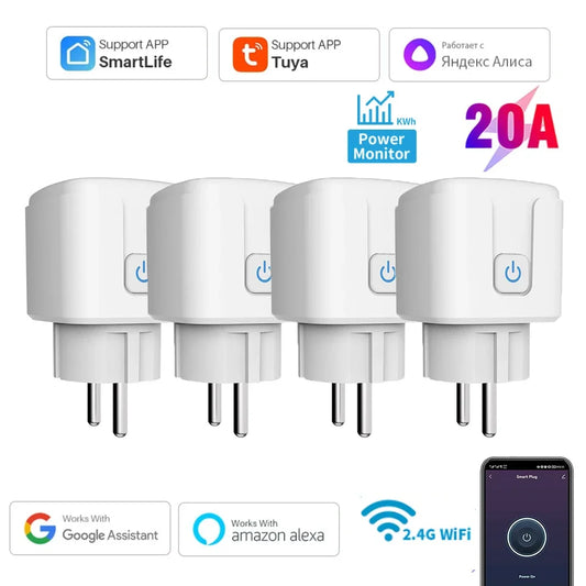 Tuya Smart Socket EU16A/20A Wifi Smart Plug With Power Monitoring Smart Life APP Remote Control Support Google Assistant Alexa