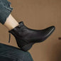 2025 Autumn Winter New Women's Soft Leather Ankle Boots - Block Low Heel, Side Zipper, Comfortable for Commuting